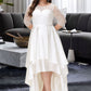 Nicole A-Line Scoop Neck Asymmetrical Satin Lace Wedding Dress DLP0013684