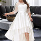 Nicole A-Line Scoop Neck Asymmetrical Satin Lace Wedding Dress DLP0013684