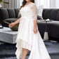 Nicole A-Line Scoop Neck Asymmetrical Satin Lace Wedding Dress DLP0013684