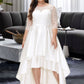 Nicole A-Line Scoop Neck Asymmetrical Satin Lace Wedding Dress DLP0013684