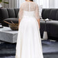 Nicole A-Line Scoop Neck Asymmetrical Satin Lace Wedding Dress DLP0013684