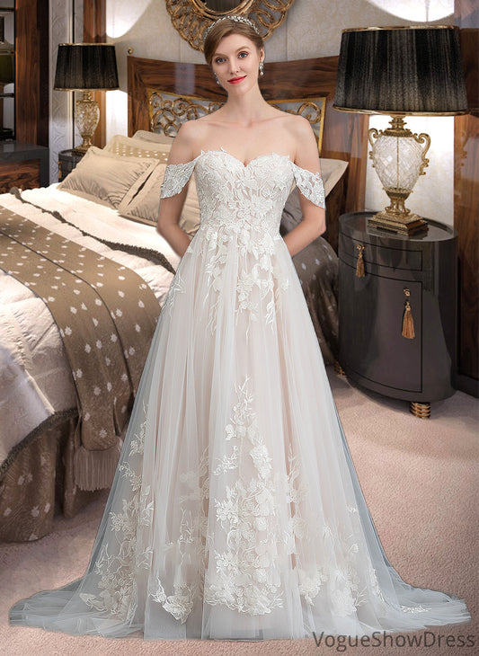 Sofia Ball-Gown/Princess Sweetheart Sweep Train Tulle Wedding Dress DLP0013685