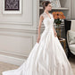 Anastasia Ball-Gown/Princess V-neck Court Train Satin Lace Wedding Dress With Ruffle DLP0013688