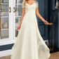 Lilith A-Line V-neck Floor-Length Chiffon Lace Wedding Dress With Lace DLP0013691