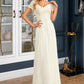 Lilith A-Line V-neck Floor-Length Chiffon Lace Wedding Dress With Lace DLP0013691