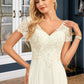 Lilith A-Line V-neck Floor-Length Chiffon Lace Wedding Dress With Lace DLP0013691