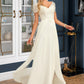 Lilith A-Line V-neck Floor-Length Chiffon Lace Wedding Dress With Lace DLP0013691