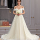 Sarai Ball-Gown/Princess Off-the-Shoulder Court Train Tulle Lace Wedding Dress With Ruffle DLP0013692