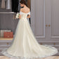 Sarai Ball-Gown/Princess Off-the-Shoulder Court Train Tulle Lace Wedding Dress With Ruffle DLP0013692