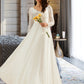 Mayra A-Line V-neck Sweep Train Wedding Dress With Lace DLP0013696