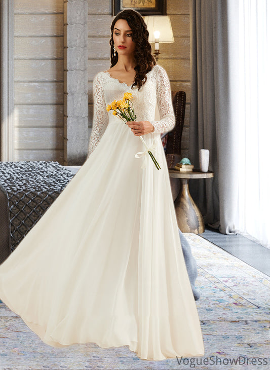 Mayra A-Line V-neck Sweep Train Wedding Dress With Lace DLP0013696