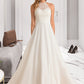 Teresa A-Line High Neck Floor-Length Chiffon Wedding Dress DLP0013702