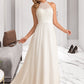 Teresa A-Line High Neck Floor-Length Chiffon Wedding Dress DLP0013702