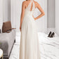 Teresa A-Line High Neck Floor-Length Chiffon Wedding Dress DLP0013702