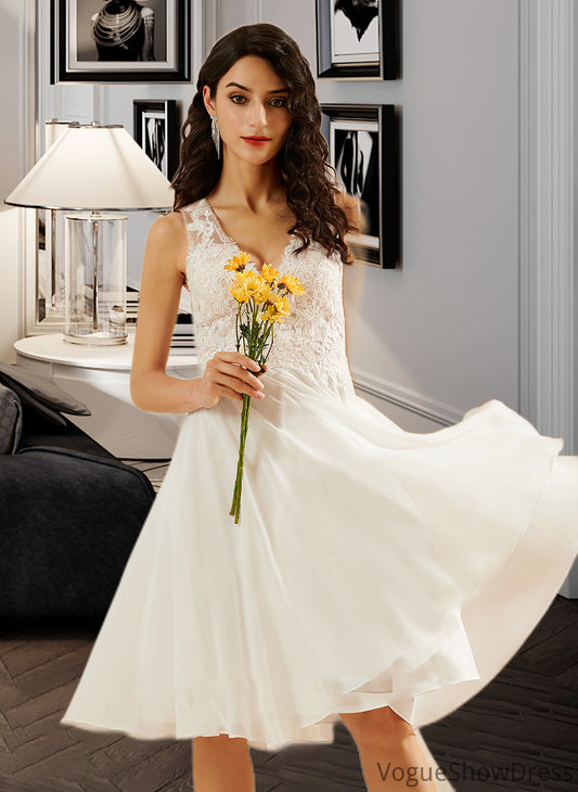 Aliana A-Line V-neck Knee-Length Wedding Dress With Lace Sequins DLP0013703