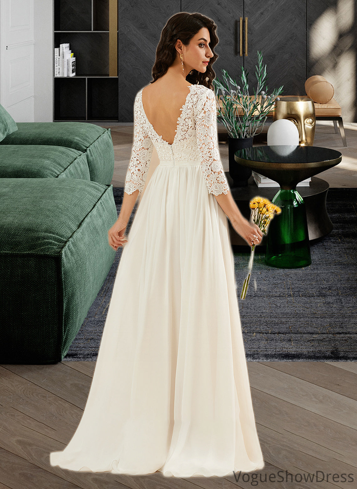 Liliana A-Line Sweep Train Wedding Dress With Lace DLP0013715