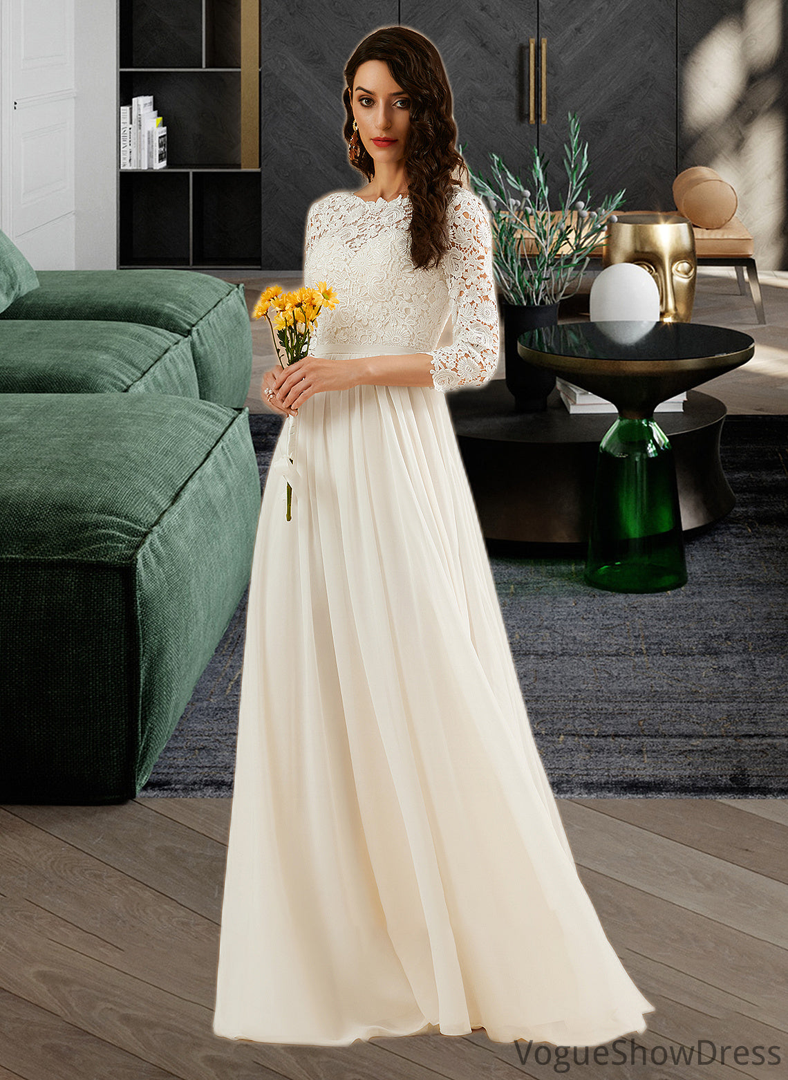 Liliana A-Line Sweep Train Wedding Dress With Lace DLP0013715