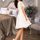 Makena A-Line V-neck Knee-Length Chiffon Wedding Dress With Lace DLP0013720