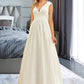 Jaliyah A-Line V-neck Floor-Length Chiffon Lace Wedding Dress DLP0013722