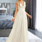 Jaliyah A-Line V-neck Floor-Length Chiffon Lace Wedding Dress DLP0013722