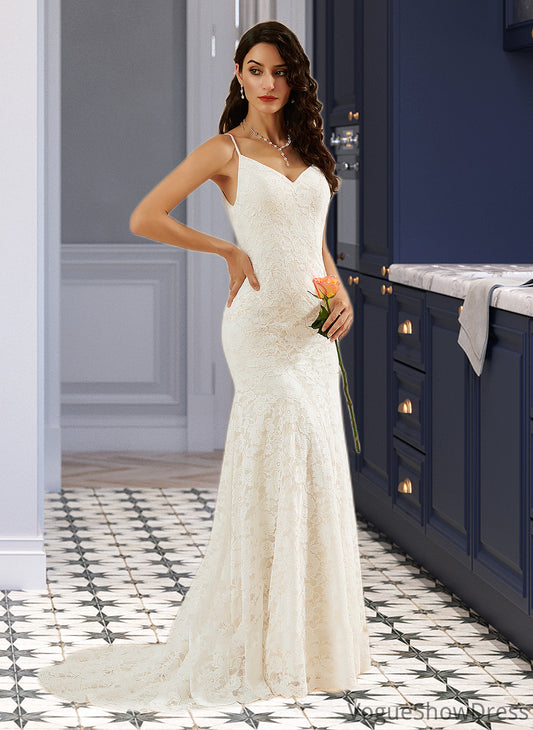 Frida Trumpet/Mermaid V-neck Court Train Wedding Dress DLP0013725