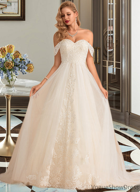 Haylee Ball-Gown/Princess Chapel Train Tulle Lace Wedding Dress With Sequins DLP0013726