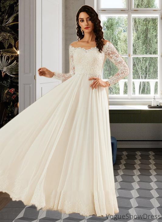 Phoenix A-Line Off-the-Shoulder Sweep Train Wedding Dress With Lace DLP0013734