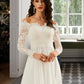 Phoenix A-Line Off-the-Shoulder Sweep Train Wedding Dress With Lace DLP0013734