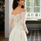 Phoenix A-Line Off-the-Shoulder Sweep Train Wedding Dress With Lace DLP0013734