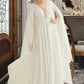 Imani A-Line V-neck Floor-Length Chiffon Lace Wedding Dress With Sequins DLP0013736