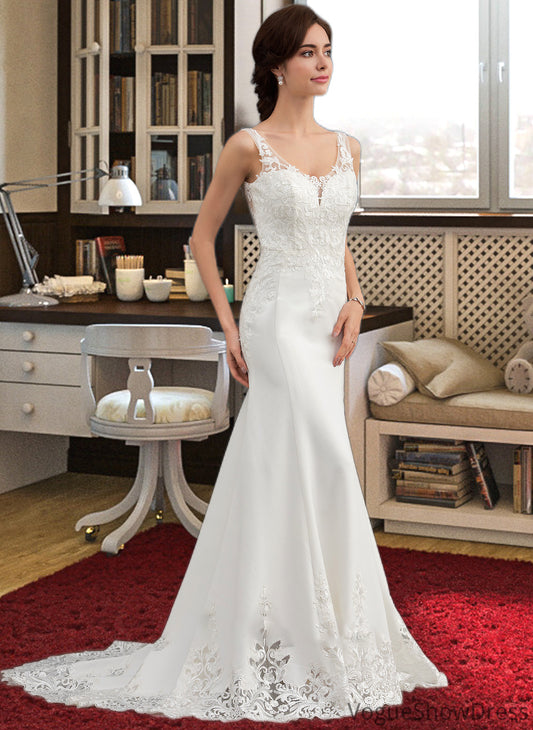 Anya Trumpet/Mermaid V-neck Court Train Lace Stretch Crepe Wedding Dress With Sequins DLP0013738