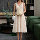 Michelle A-Line V-neck Knee-Length Lace Wedding Dress With Bow(s) DLP0013739