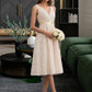 Michelle A-Line V-neck Knee-Length Lace Wedding Dress With Bow(s) DLP0013739