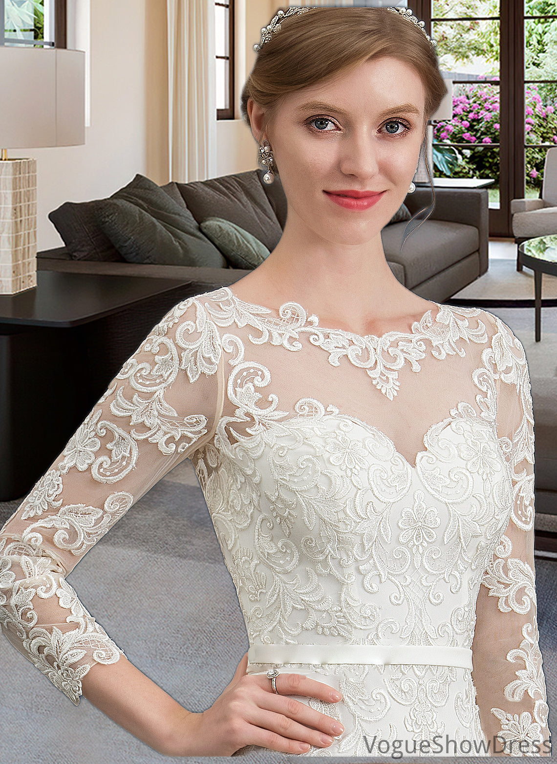 Germaine Trumpet/Mermaid Illusion Chapel Train Stretch Crepe Wedding Dress With Lace DLP0013740