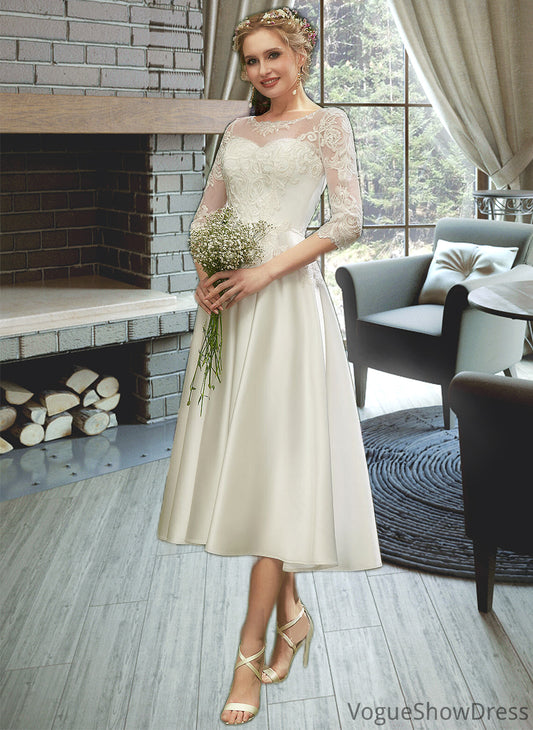 Joanne A-Line Illusion Tea-Length Wedding Dress With Lace DLP0013741