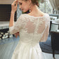 Joanne A-Line Illusion Tea-Length Wedding Dress With Lace DLP0013741