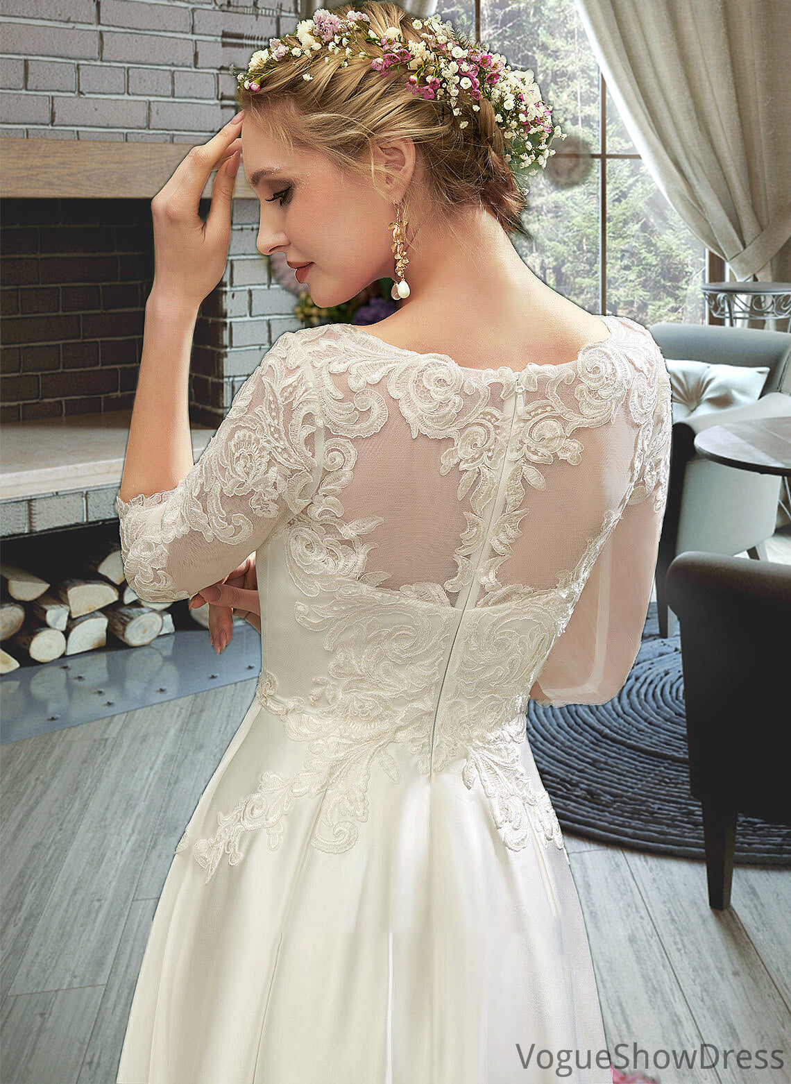 Joanne A-Line Illusion Tea-Length Wedding Dress With Lace DLP0013741