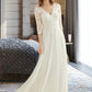 Rory A-Line V-neck Floor-Length Chiffon Lace Wedding Dress DLP0013745