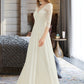 Rory A-Line V-neck Floor-Length Chiffon Lace Wedding Dress DLP0013745