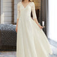 Rory A-Line V-neck Floor-Length Chiffon Lace Wedding Dress DLP0013745