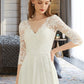 Rory A-Line V-neck Floor-Length Chiffon Lace Wedding Dress DLP0013745