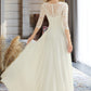 Rory A-Line V-neck Floor-Length Chiffon Lace Wedding Dress DLP0013745