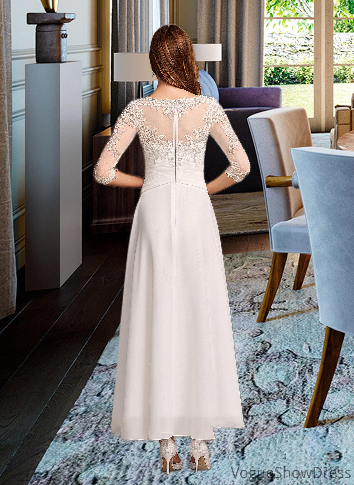 Valery A-Line Illusion Asymmetrical Wedding Dress With Lace DLP0013749