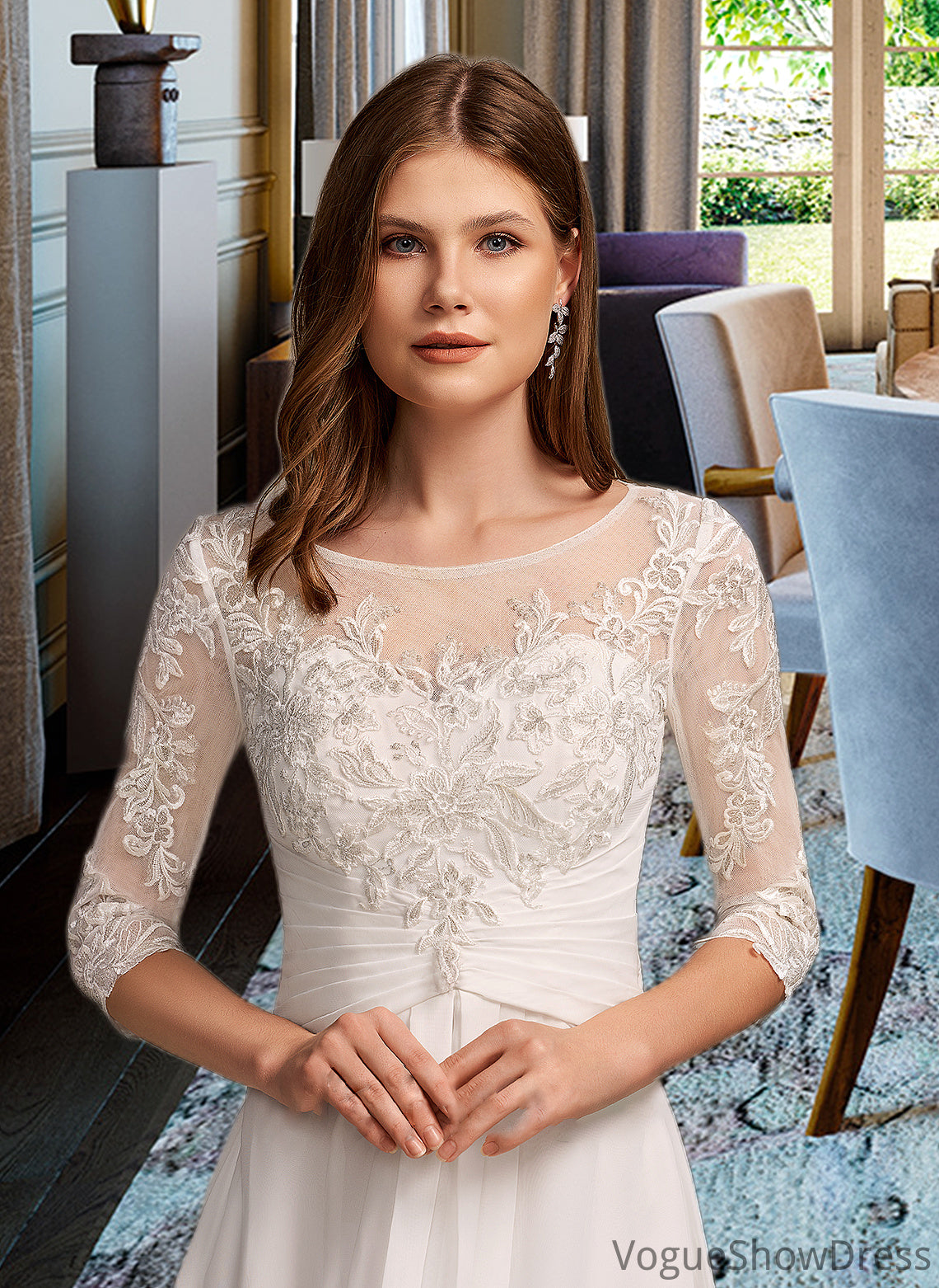 Valery A-Line Illusion Asymmetrical Wedding Dress With Lace DLP0013749