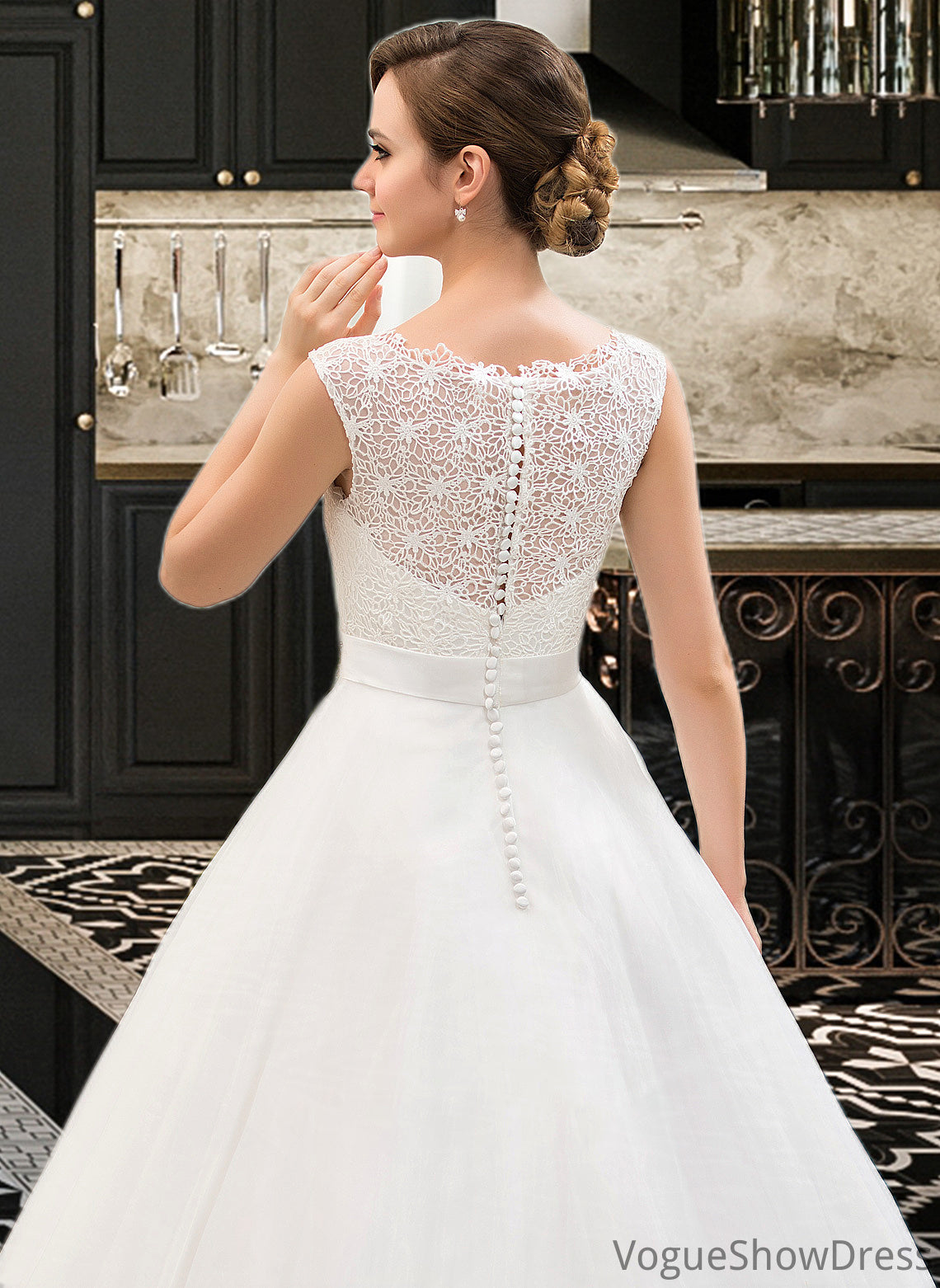 Jillian Ball-Gown/Princess Scoop Neck Sweep Train Organza Lace Wedding Dress With Beading Sequins DLP0013751