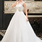 Jillian Ball-Gown/Princess Scoop Neck Sweep Train Organza Lace Wedding Dress With Beading Sequins DLP0013751