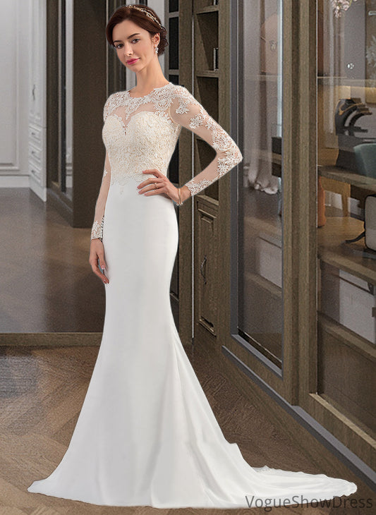 Yasmin Trumpet/Mermaid Illusion Sweep Train Stretch Crepe Wedding Dress DLP0013767