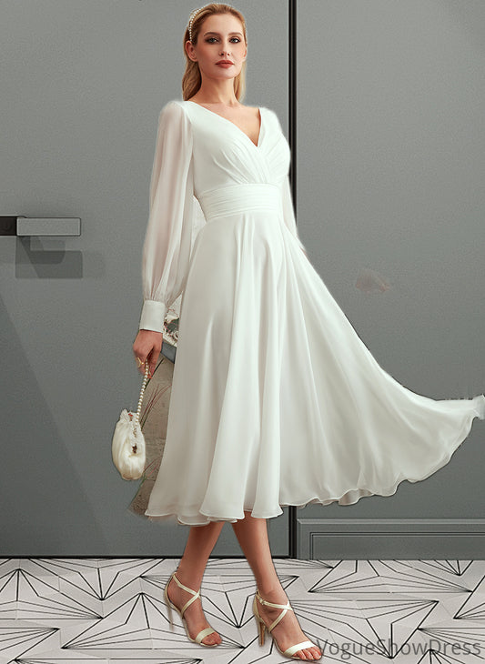 Yaretzi A-Line V-neck Tea-Length Wedding Dress DLP0013772