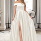 Natalee Ball-Gown/Princess Off-the-Shoulder Floor-Length Satin Wedding Dress With Split Front Pockets DLP0013774