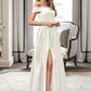 Natalee Ball-Gown/Princess Off-the-Shoulder Floor-Length Satin Wedding Dress With Split Front Pockets DLP0013774